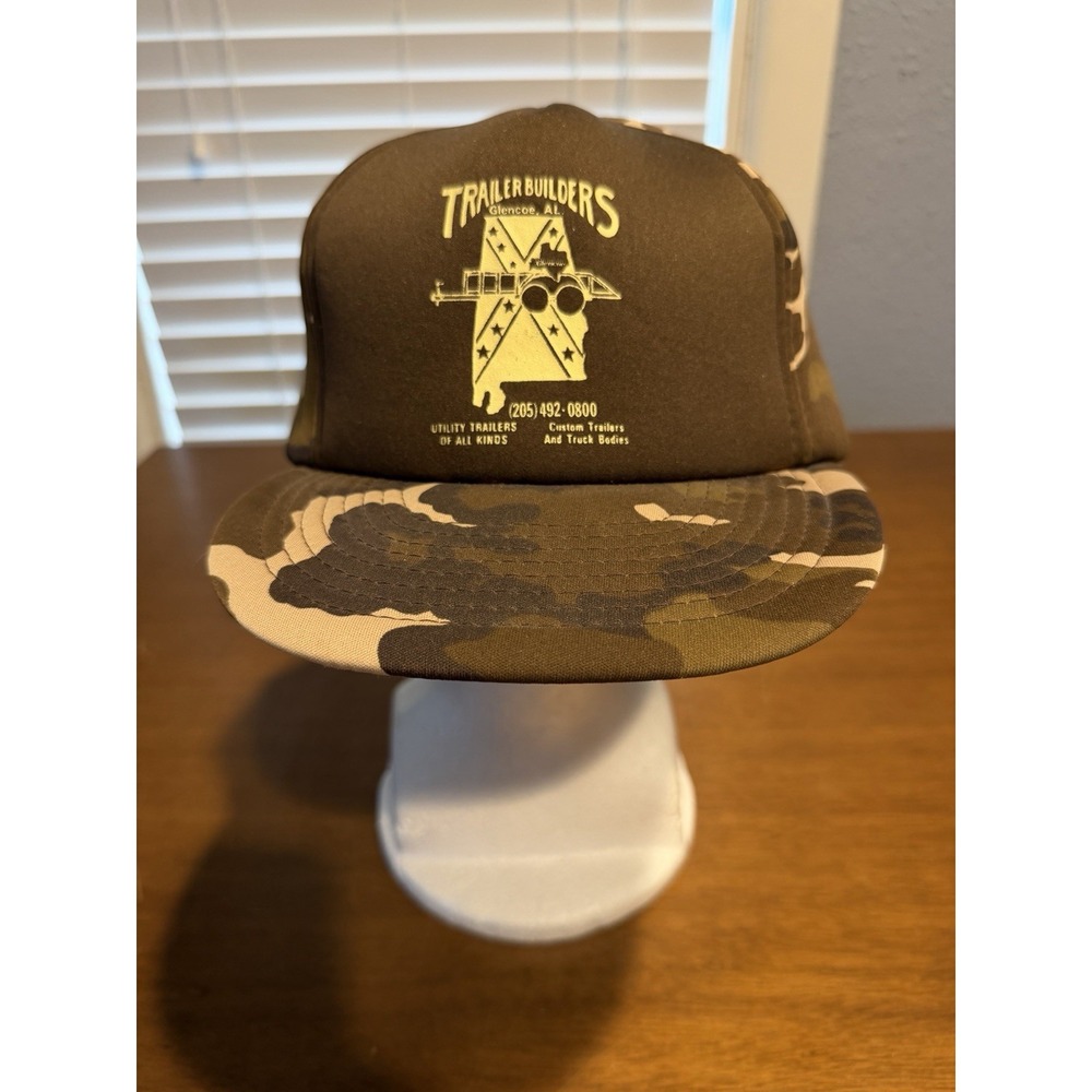 Vintage Trailer Builders Glencoe AL Truckers Cap Hat Camo Alabama Flag Daystone